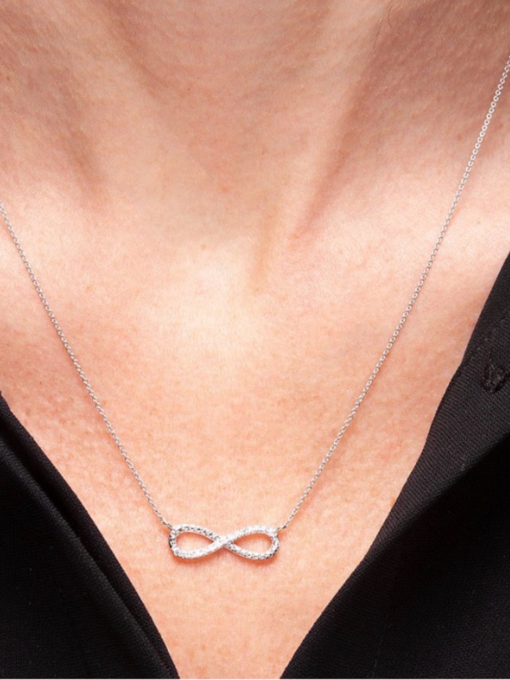 Macy's Silver-Tone Infinity Pendant Necklace with Clear Stones - Picture 2 of 7